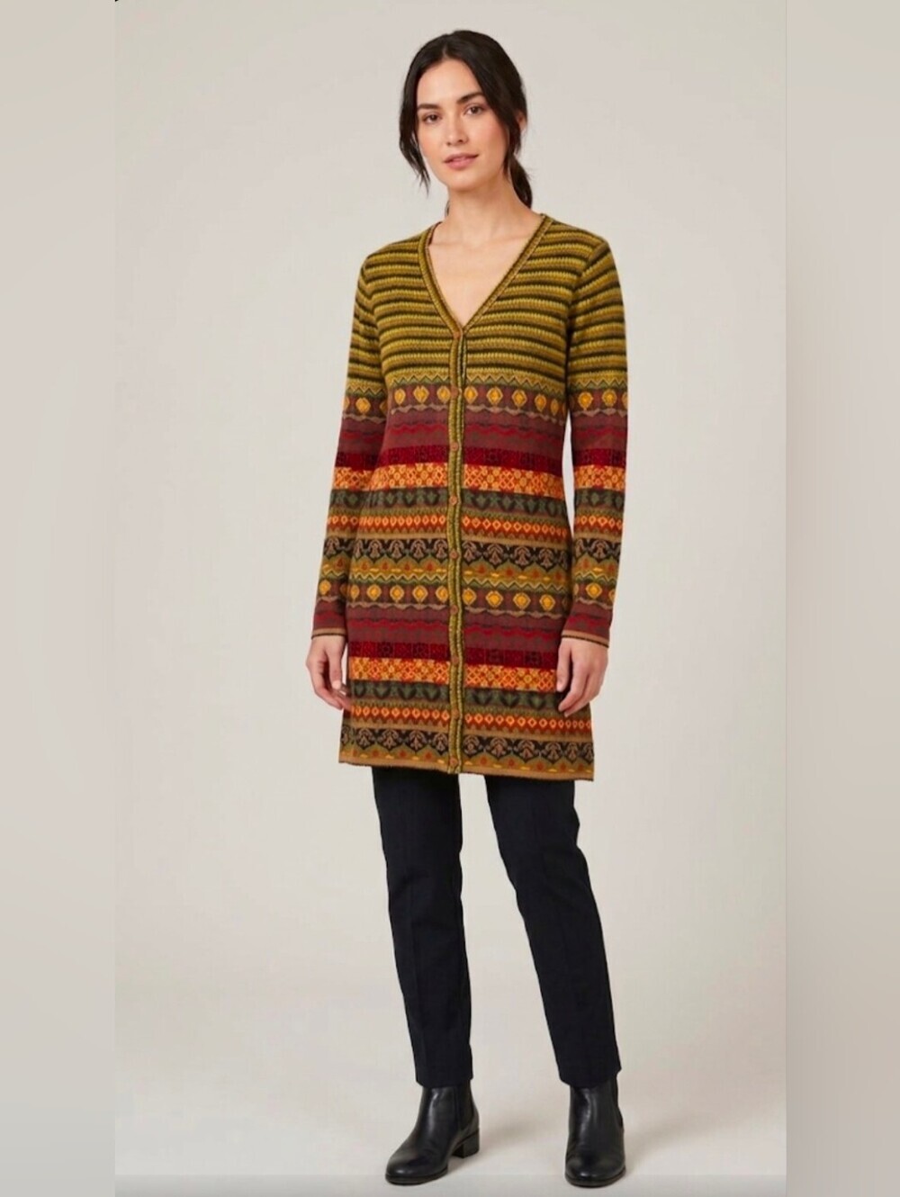NWT Cubism Multicolored Long Cardigan Sweater Size L Bohemian